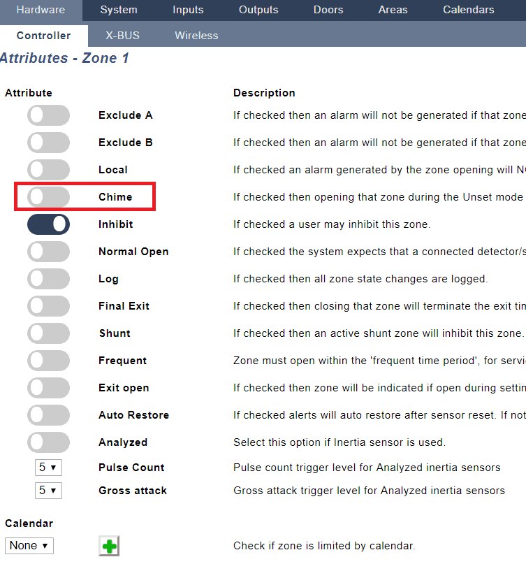 Enable the Chime attribute