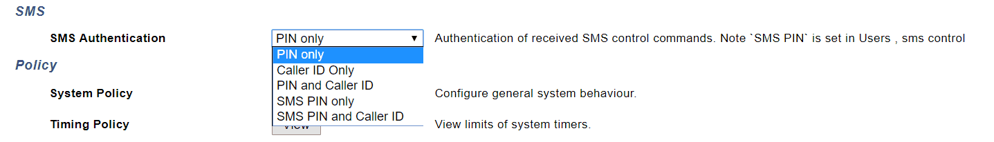 SMS Authentication options
